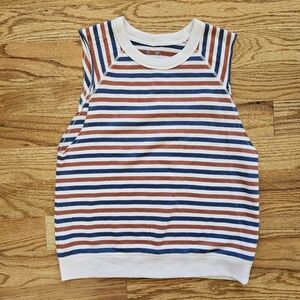 Aerie Size Small Sleeveless Terry Top Striped Red White and Blue Crew Neck